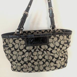 COACH Signature Logo Canvas, Leather Shoulder Bag Tote Handbag F14281